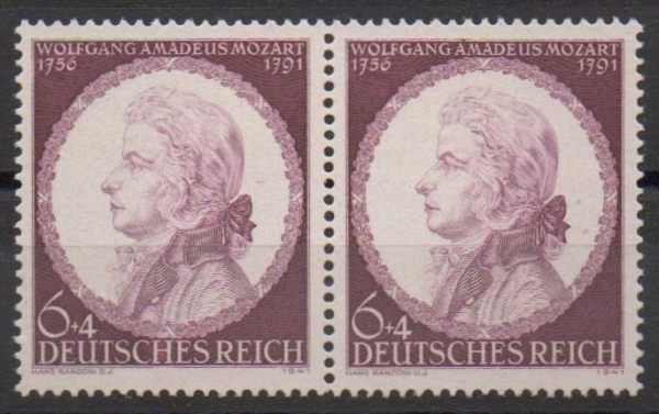 Michel Nr. 810 III, 28. Nov. 1941 150. Todestag von Wolfgang Amadeus Mozart postfrisch, geprüft Peschl.